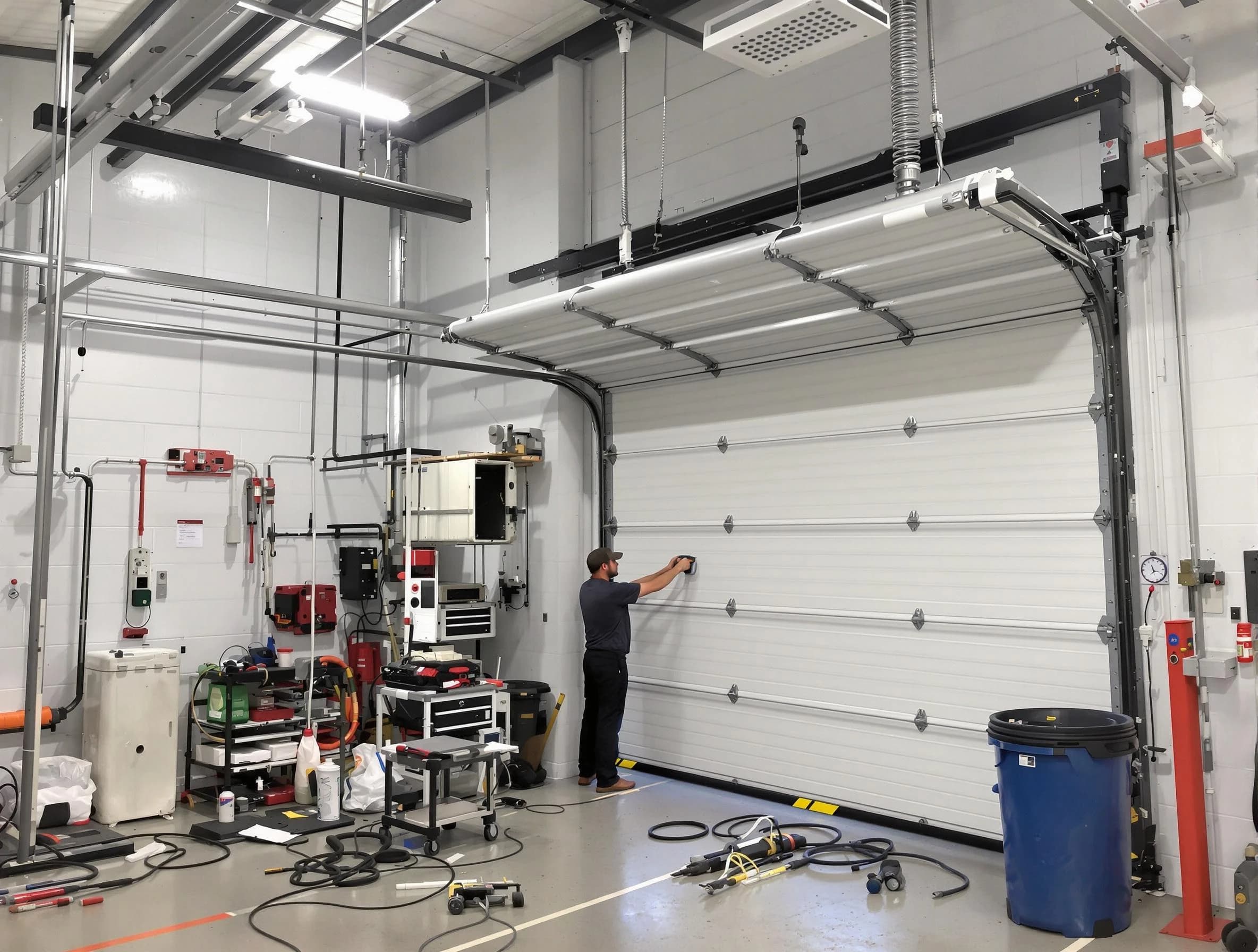 Lakeside Garage Door Repair certified technician performing commercial door repair at a Lakeside business facility