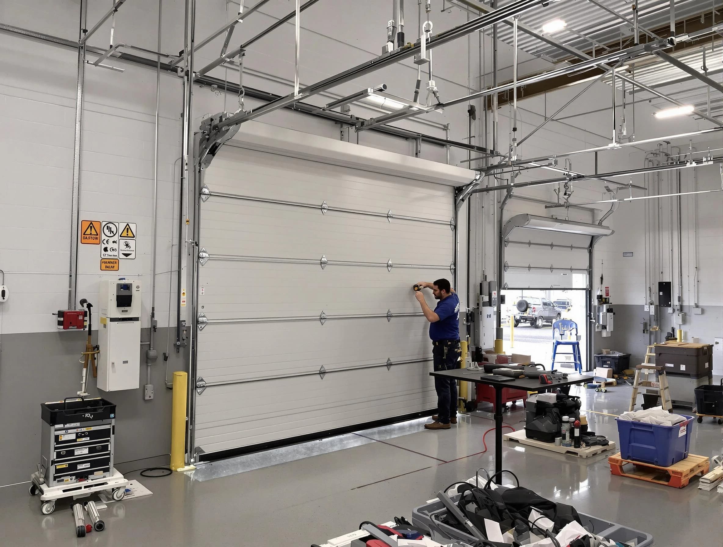 Commercial garage door repair being performed by Lakeside Garage Door Repair expert in Lakeside