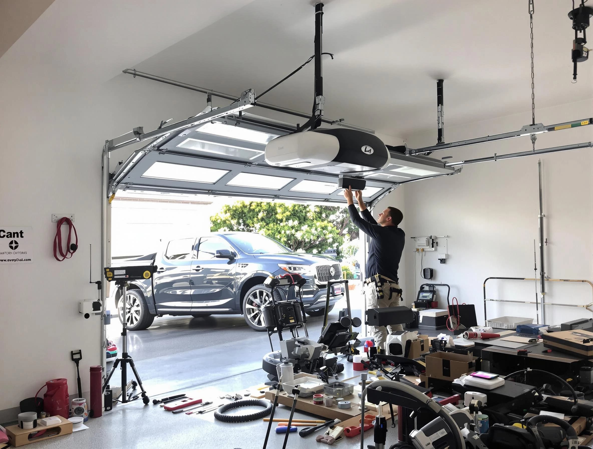 Lakeside Garage Door Repair specialist installing smart garage door opener system in Lakeside home