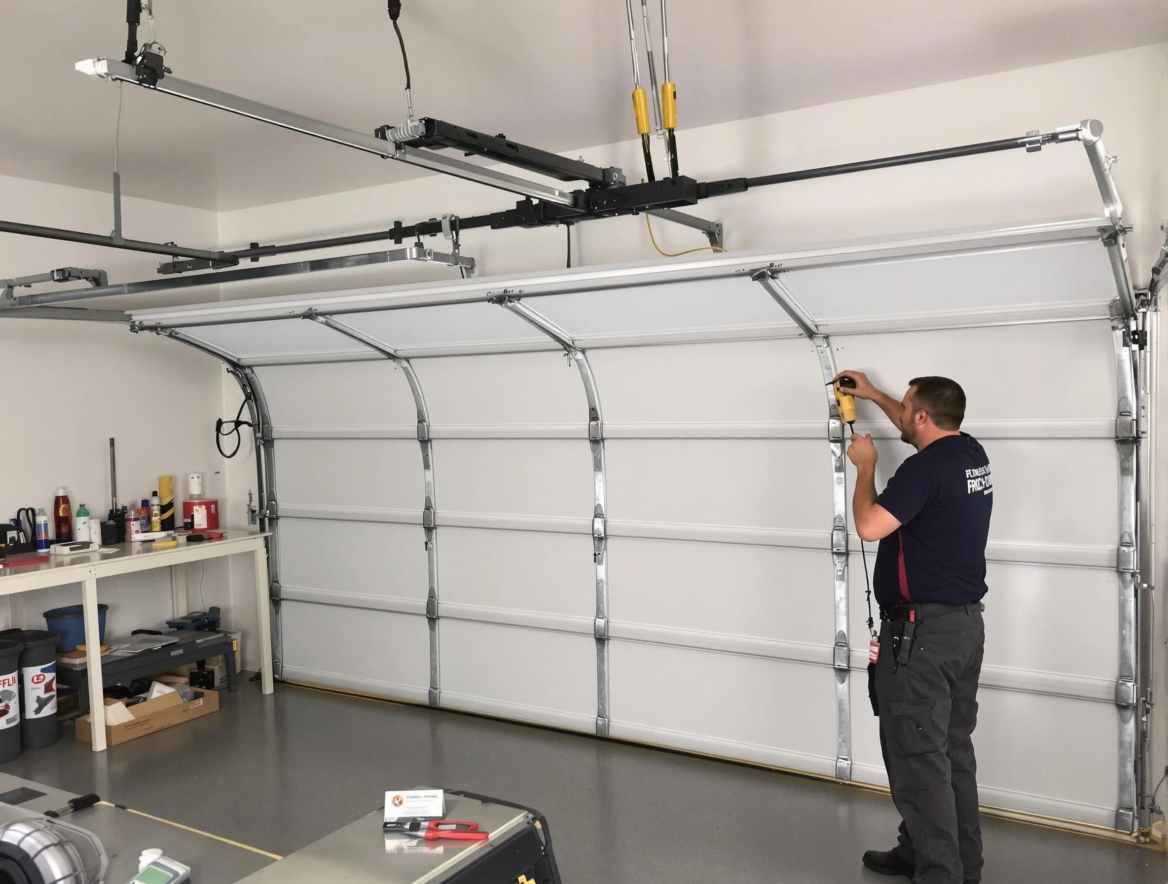 Lakeside Garage Door Repair certified technician performing overhead door system repair in Lakeside