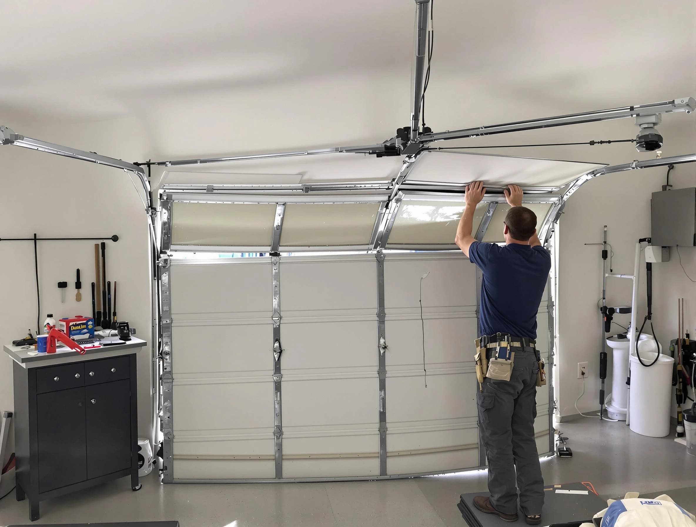 Lakeside Garage Door Repair specialist performing precise section replacement on Lakeside garage door