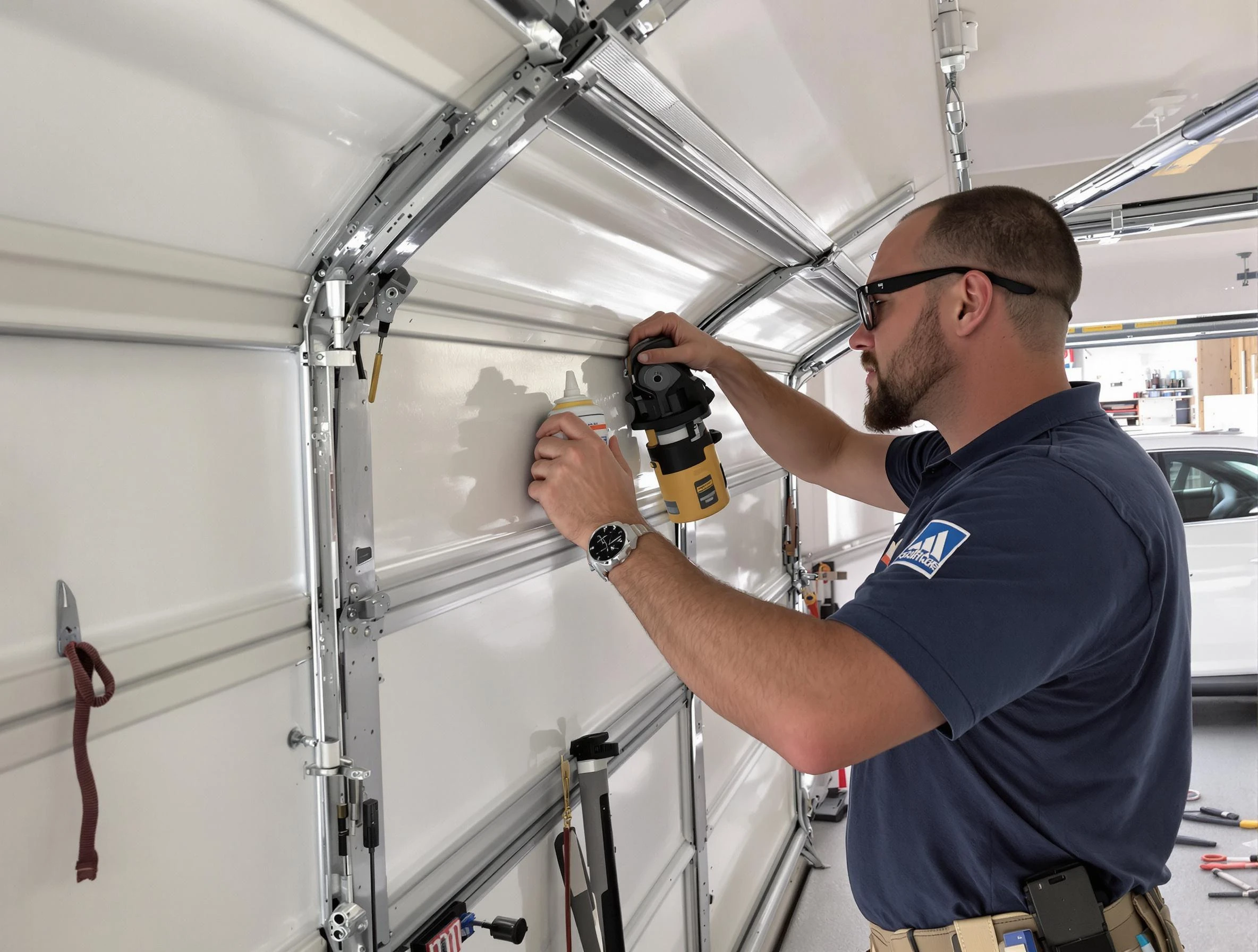 Lakeside Garage Door Repair technician quieting a noisy garage door in Lakeside